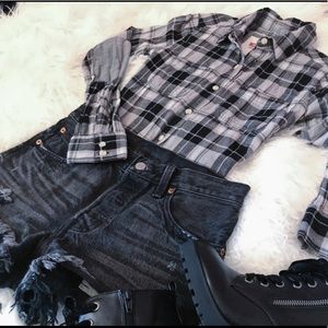 Plaid Black & White Button Up Shirt
